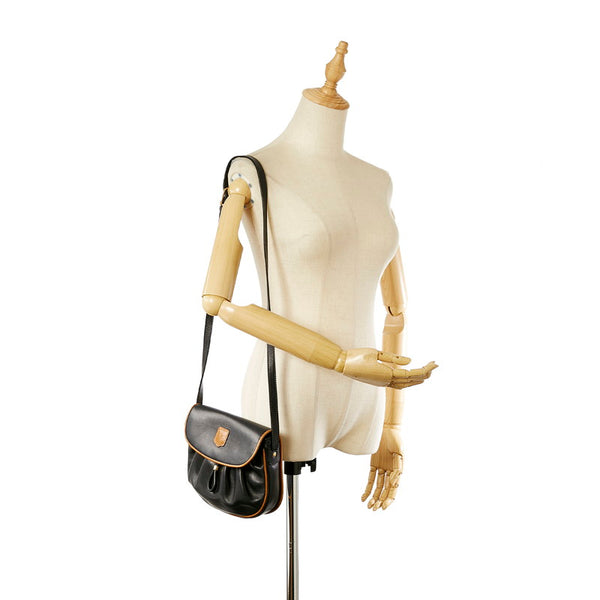 セリーヌ ブラック ベージュ レザー ショルダーバッグ レディース CELINE 【中古】