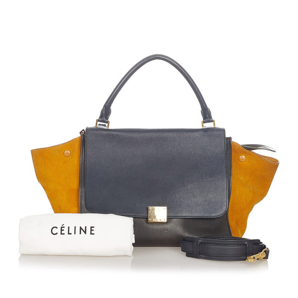 セリーヌ トラペーズ マスタード レザー スウェード ハンドバッグ ショルダーバッグ 2WAY レディース CELINE 【中古】
