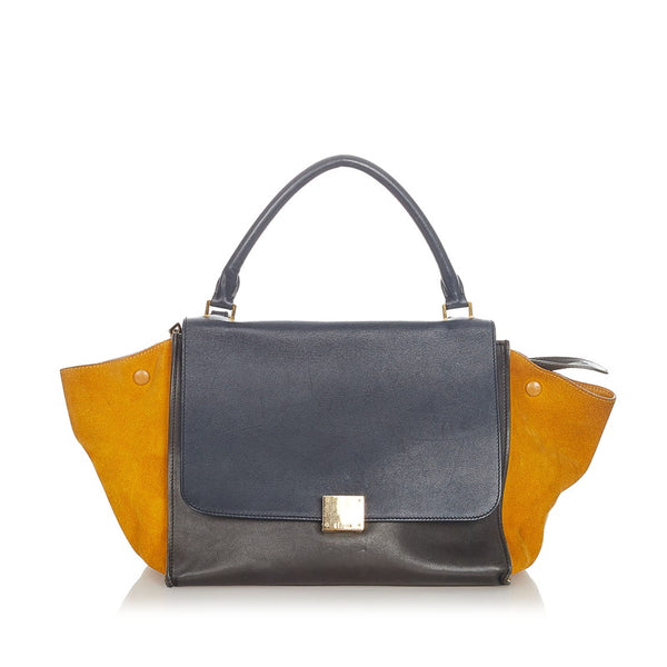 セリーヌ トラペーズ マスタード レザー スウェード ハンドバッグ ショルダーバッグ 2WAY レディース CELINE 【中古】