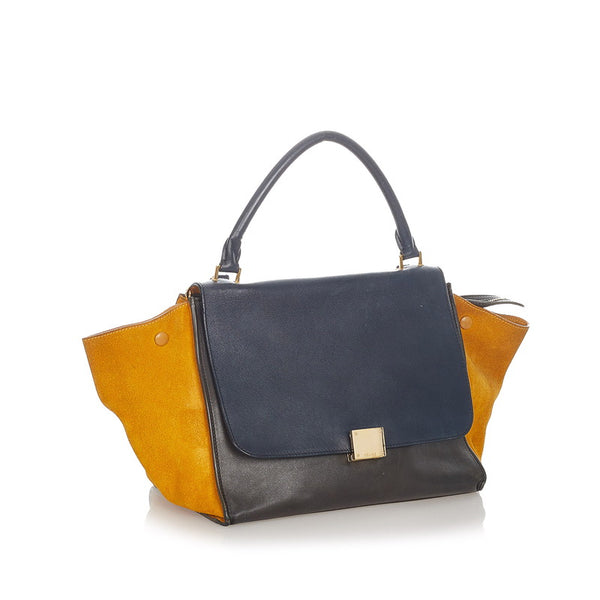 セリーヌ トラペーズ マスタード レザー スウェード ハンドバッグ ショルダーバッグ 2WAY レディース CELINE 【中古】
