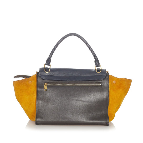 セリーヌ トラペーズ マスタード レザー スウェード ハンドバッグ ショルダーバッグ 2WAY レディース CELINE 【中古】