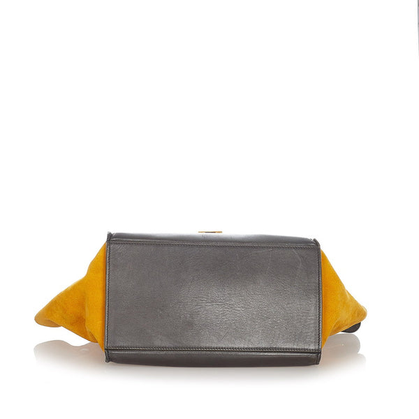 セリーヌ トラペーズ マスタード レザー スウェード ハンドバッグ ショルダーバッグ 2WAY レディース CELINE 【中古】