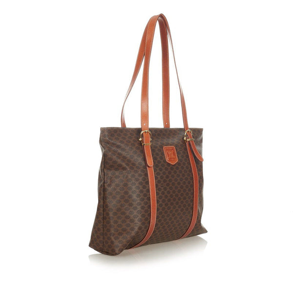 セリーヌ マカダム ダークブラウン PVC レザー トートバッグ レディース CELINE 【中古】