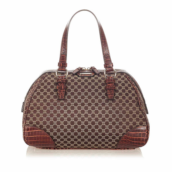 セリーヌ マカダム ブラウン キャンバス レザー ボストンバッグ レディース CELINE 【中古】