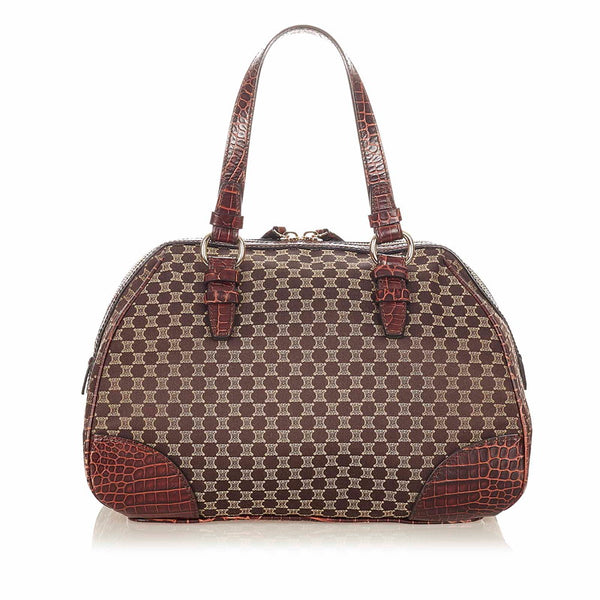 セリーヌ マカダム ブラウン キャンバス レザー ボストンバッグ レディース CELINE 【中古】