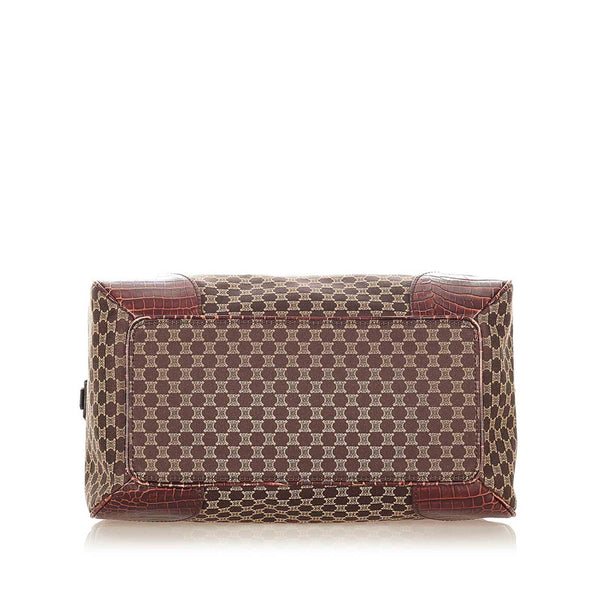 セリーヌ マカダム ブラウン キャンバス レザー ボストンバッグ レディース CELINE 【中古】