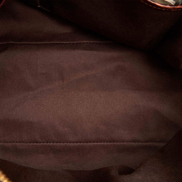 セリーヌ マカダム ブラウン キャンバス レザー ボストンバッグ レディース CELINE 【中古】