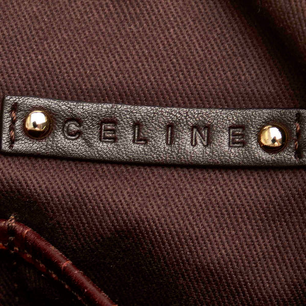セリーヌ マカダム ブラウン キャンバス レザー ボストンバッグ レディース CELINE 【中古】