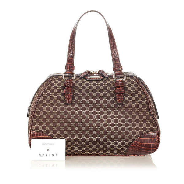 セリーヌ マカダム ブラウン キャンバス レザー ボストンバッグ レディース CELINE 【中古】