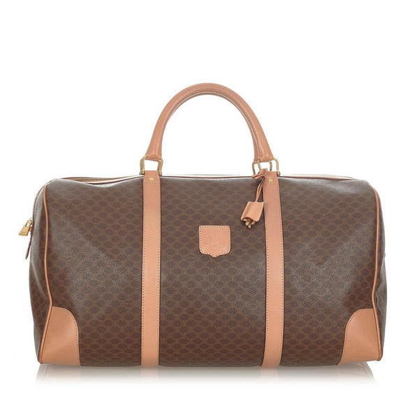 セリーヌ マカダム ダークブラウン PVC レザー ボストンバッグ トラベルバッグ レディース CELINE 【中古】