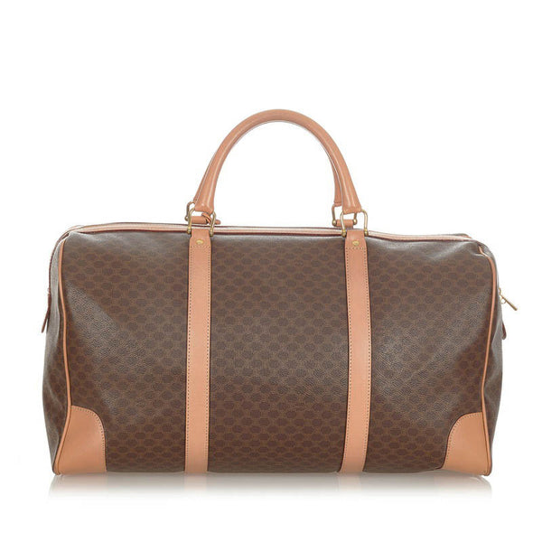 セリーヌ マカダム ダークブラウン PVC レザー ボストンバッグ トラベルバッグ レディース CELINE 【中古】
