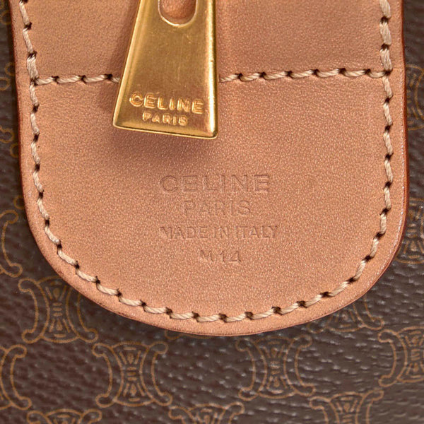 セリーヌ マカダム ダークブラウン PVC レザー ボストンバッグ トラベルバッグ レディース CELINE 【中古】