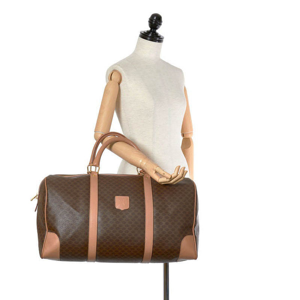 セリーヌ マカダム ダークブラウン PVC レザー ボストンバッグ トラベルバッグ レディース CELINE 【中古】