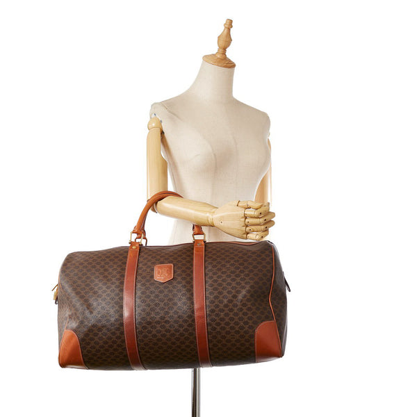 セリーヌ マカダム  ブラウン PVC レザー ボストンバッグ トラベルバッグ レディース CELINE 【中古】