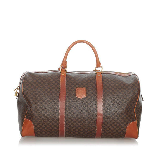 セリーヌ マカダム  ブラウン PVC レザー ボストンバッグ トラベルバッグ レディース CELINE 【中古】