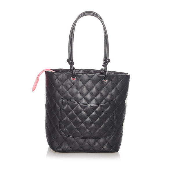 シャネル カンボン ブラック ホワイト レザー ハンドバッグ レディース CHANEL 【中古】