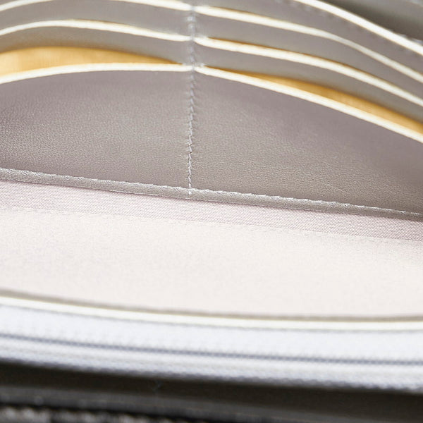 シャネル カメリア ブラック レザー 長財布 レディース CHANEL 【中古】