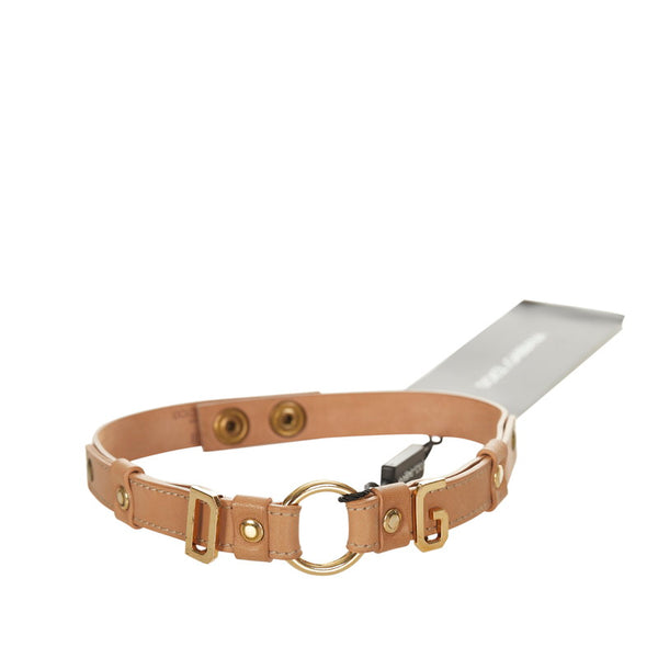 ドルチェアンドガッバーナ ベージュ ゴールド レザー ロゴモチーフ チョーカー レディース DOLCE&GABBANA 【中古】