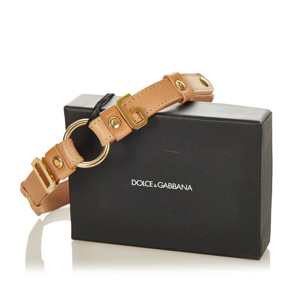 ドルチェアンドガッバーナ ベージュ ゴールド レザー ロゴモチーフ チョーカー レディース DOLCE&GABBANA 【中古】