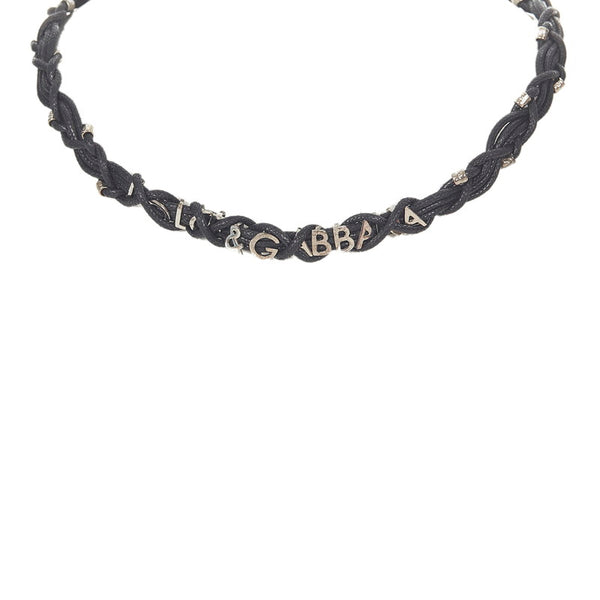 ドルチェアンドガッバーナ ロゴ ネックレス ブラック シルバー コットン メタル レディース DOLCE&GABBANA 【中古】