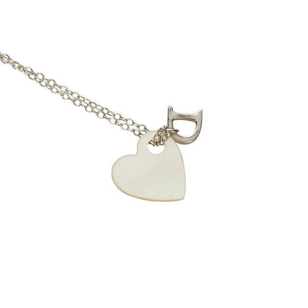 クリスチャンディオール シルバー ホワイト メタル ハート ネックレス レディース Christian Dior 【中古】