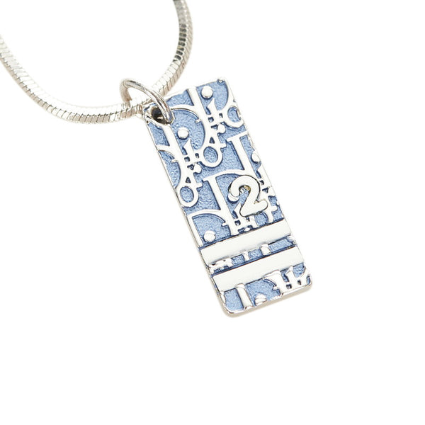 クリスチャンディオール ライトブルー シルバー メタル トロッター ネックレス レディース Christian Dior 【中古】