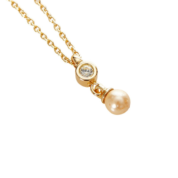 クリスチャンディオール ゴールド メッキ フェイクパール ストーン ネックレス レディース Christian Dior 【中古】