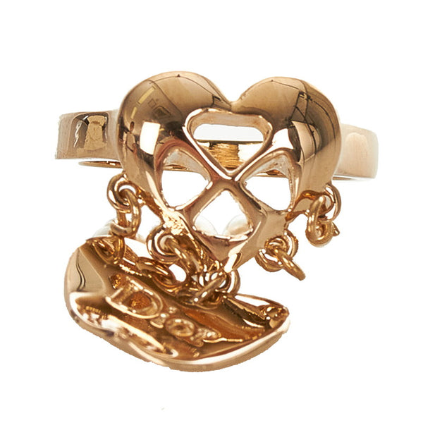 クリスチャンディオール ゴールド ホワイト メッキ フェイクパール ハート ロゴデザイン リング 指輪 レディース Christian Dior 14号 【中古】