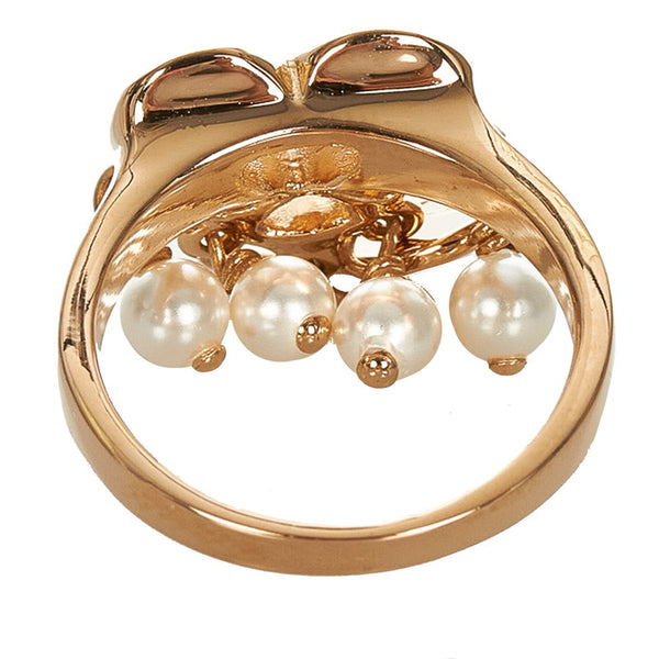 クリスチャンディオール ゴールド ホワイト メッキ フェイクパール ハート ロゴデザイン リング 指輪 レディース Christian Dior 14号 【中古】