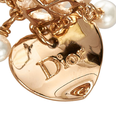 クリスチャンディオール ゴールド ホワイト メッキ フェイクパール ハート ロゴデザイン リング 指輪 レディース Christian Dior 14号 【中古】