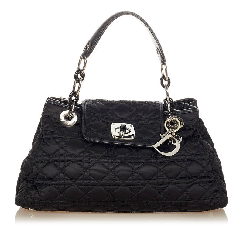 クリスチャンディオール ブラック ナイロン レザー ハンドバッグ レディース Christian Dior 【中古】
