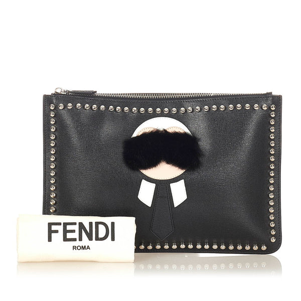 フェンディ カリート 7N0078 ブラック レザー ミンク クラッチバッグ レディース FENDI 【中古】