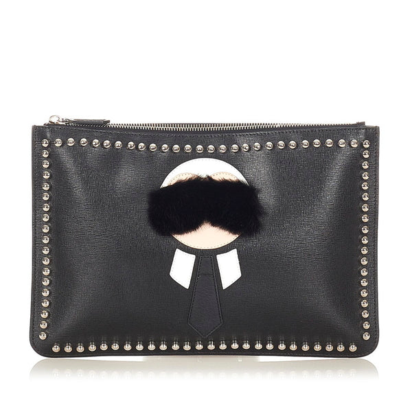 フェンディ カリート 7N0078 ブラック レザー ミンク クラッチバッグ レディース FENDI 【中古】