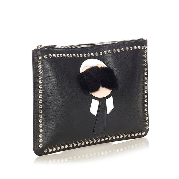 フェンディ カリート 7N0078 ブラック レザー ミンク クラッチバッグ レディース FENDI 【中古】