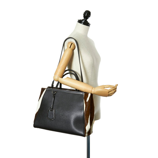 フェンディ トゥージュール 8BH250 ブラック ブラウン ホワイト カーフ ハラコ ハンドバッグ レディース FENDI 【中古】