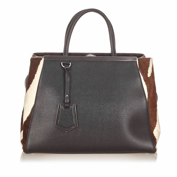 フェンディ トゥージュール 8BH250 ブラック ブラウン ホワイト カーフ ハラコ ハンドバッグ レディース FENDI 【中古】