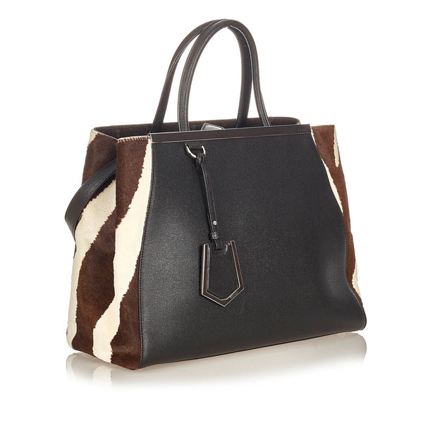 フェンディ トゥージュール 8BH250 ブラック ブラウン ホワイト カーフ ハラコ ハンドバッグ レディース FENDI 【中古】
