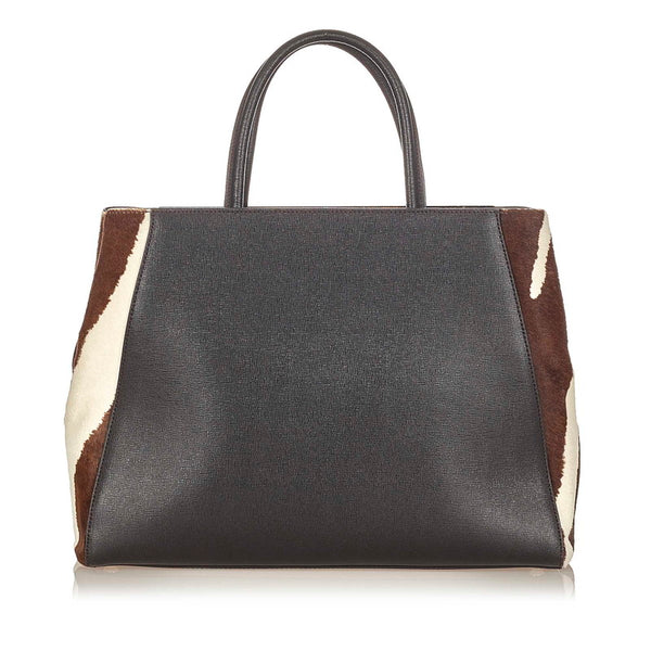 フェンディ トゥージュール 8BH250 ブラック ブラウン ホワイト カーフ ハラコ ハンドバッグ レディース FENDI 【中古】