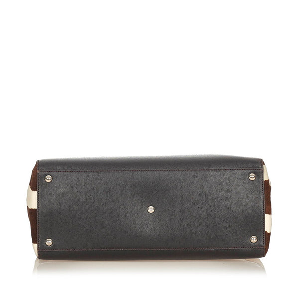 フェンディ トゥージュール 8BH250 ブラック ブラウン ホワイト カーフ ハラコ ハンドバッグ レディース FENDI 【中古】