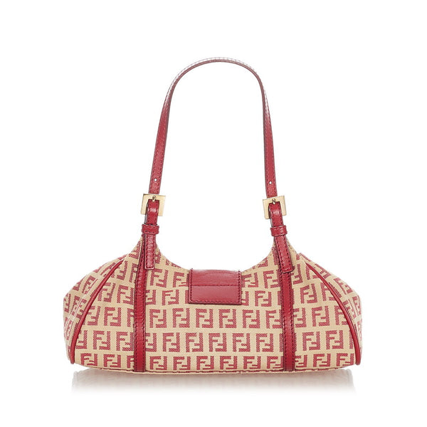 フェンディ ズッカ 8BR437 ベージュ レッド キャンバス レザー ハンドバッグ レディース FENDI 【中古】