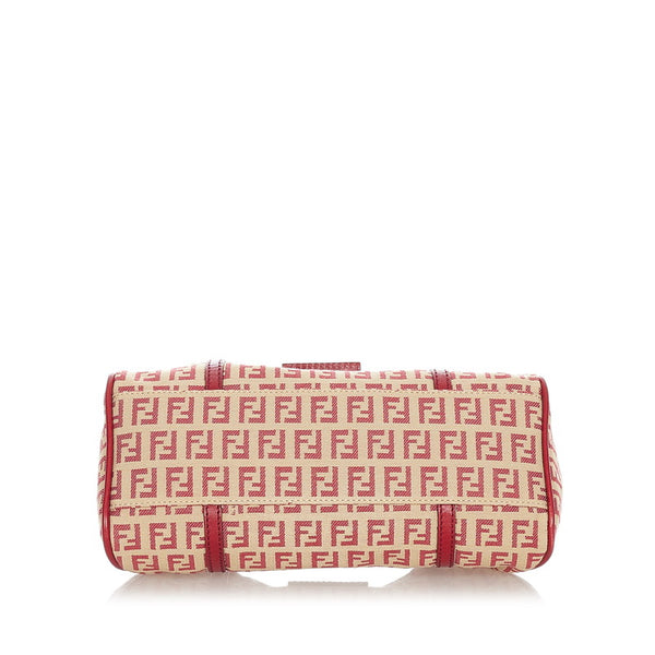 フェンディ ズッカ 8BR437 ベージュ レッド キャンバス レザー ハンドバッグ レディース FENDI 【中古】
