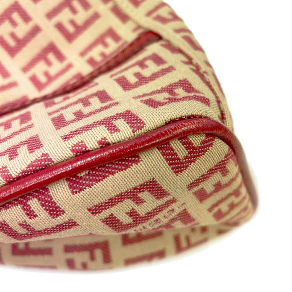 フェンディ ズッカ 8BR437 ベージュ レッド キャンバス レザー ハンドバッグ レディース FENDI 【中古】