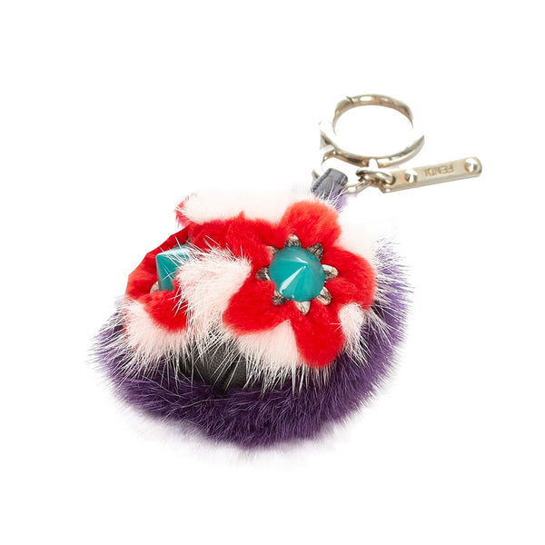 フェンディ バッグバグズ キーホルダー パープル レッド ピンク ファー レディース FENDI 【中古】