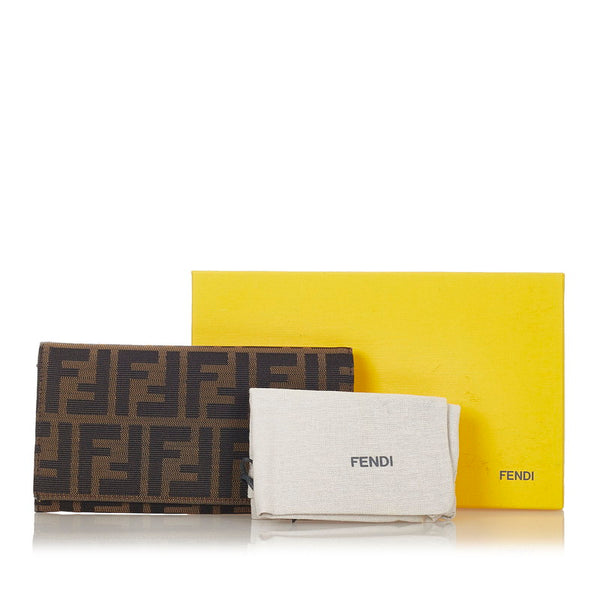 フェンディ ズッカ 8M0000 ブラック ブラウン キャンバス レザー 長財布 レディース FENDI 【中古】
