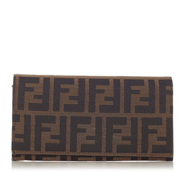 フェンディ ズッカ 8M0000 ブラック ブラウン キャンバス レザー 長財布 レディース FENDI 【中古】