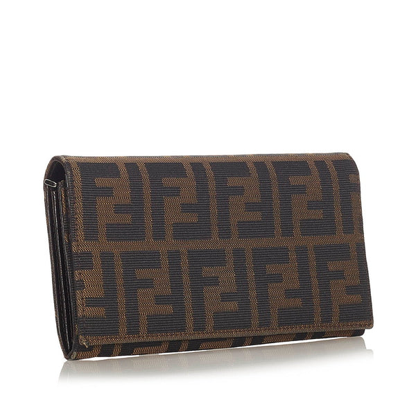 フェンディ ズッカ 8M0000 ブラック ブラウン キャンバス レザー 長財布 レディース FENDI 【中古】