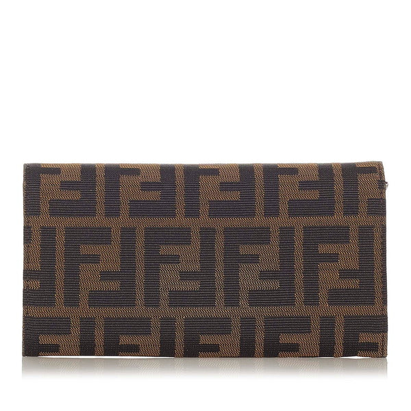 フェンディ ズッカ 8M0000 ブラック ブラウン キャンバス レザー 長財布 レディース FENDI 【中古】