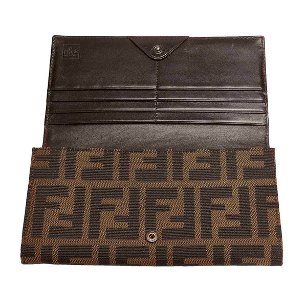 フェンディ ズッカ 8M0000 ブラック ブラウン キャンバス レザー 長財布 レディース FENDI 【中古】