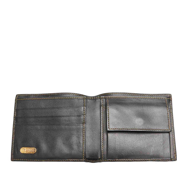 フェンディ ペカン ブラック ベージュ PVC レザー 二つ折り財布 メンズ FENDI 【中古】