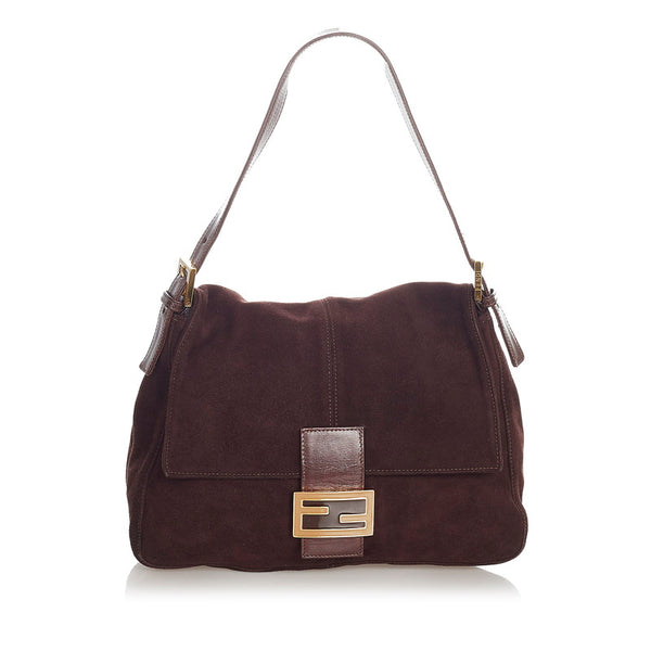 フェンディ マンマ ブラウン スウェード レザー ショルダーバッグ レディース FENDI 【中古】